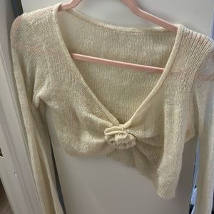 Cream Rosette Cropped Cardigan